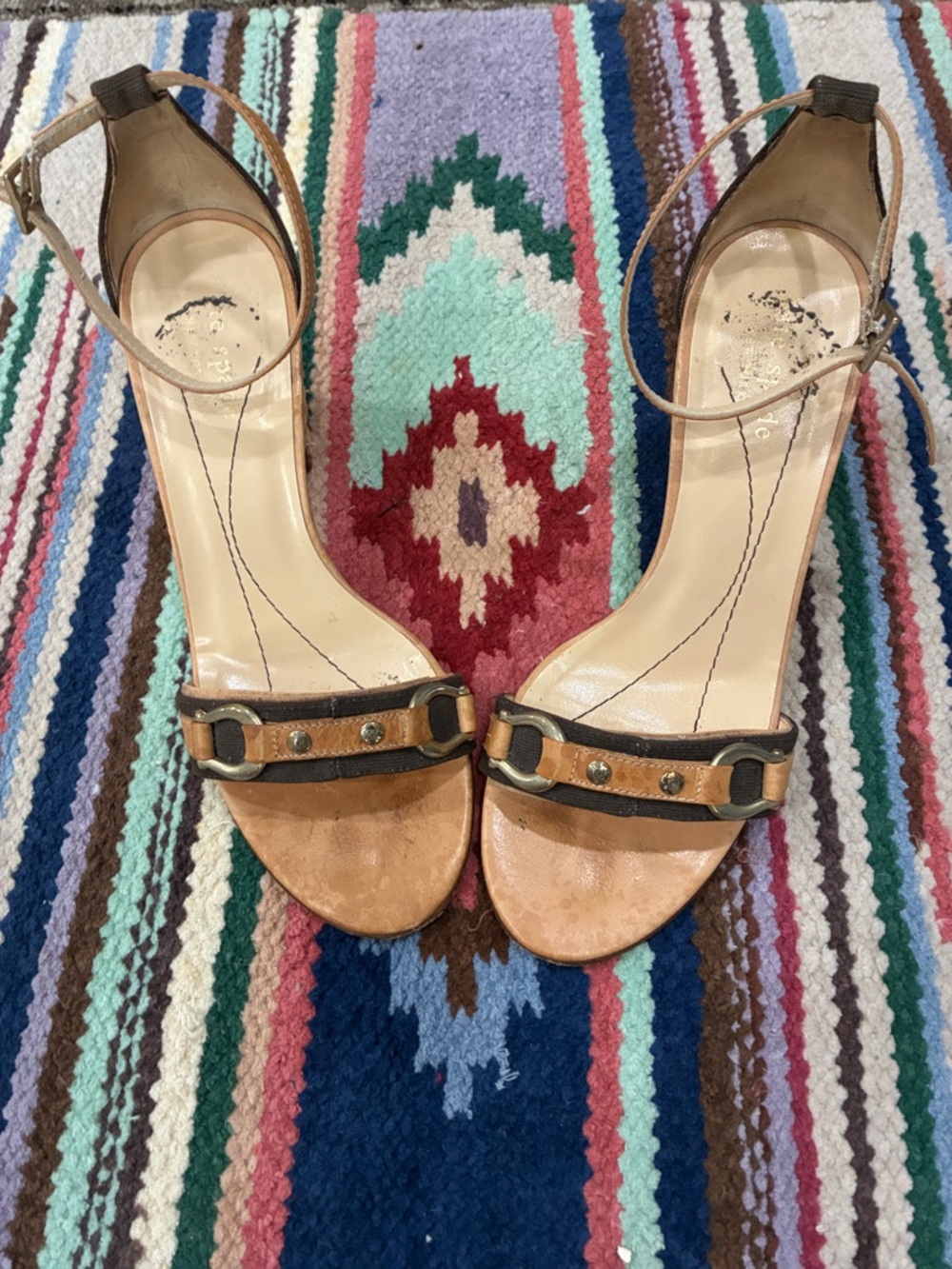Vintage Kate Spade Women's Tan and Black Ankle-Strap Heels